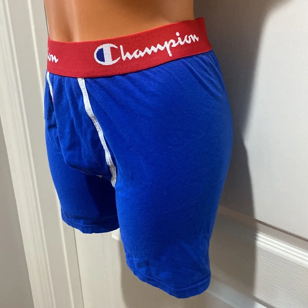 CHAMPION Men’s Boxer Briefs Shorts Blue Red M Medium EUC $25